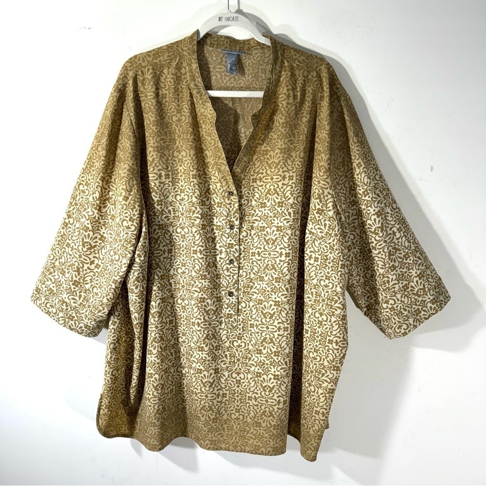 2/$35 Catherines 3/4 sleeve Blouse Tan Ombre Floral